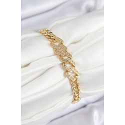 Mey İthalat® Pirinç Zirkon Taşlı Ezme Küba Zincir Model Gold Renk Kadın Bileklik