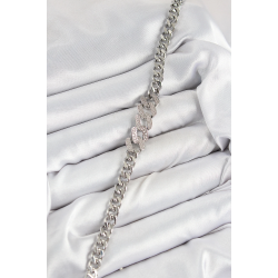 Mey İthalat® Pirinç Zirkon Taşlı Ezme Küba Zincir Model Gümüş Renk Kadın Bileklik