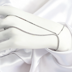 Mey İthalat® Pirinç Zirkon Taşlı Ezme Zincir Model Gümüş Renk Kadın Şahmeran