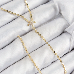 Mey İthalat® Pirinç Zirkon Taşlı Ezme Zincirli Deniz Yıldızı Model Gold Renk Y Kolye