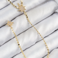 Mey İthalat® Pirinç Zirkon Taşlı Ezme Zincirli Kutup Yıldızı Model Gold Renk Y Kolye