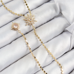 Mey İthalat® Pirinç Zirkon Taşlı Ezme Zincirli Kutup Yıldızı Model Gold Renk Y Kolye