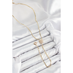 Mey İthalat® Pirinç Zirkon Taşlı Ezme Zincirli Kutup Yıldızı Model Gold Renk Y Kolye