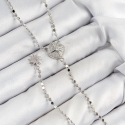 Mey İthalat® Pirinç Zirkon Taşlı Ezme Zincirli Madalyon Model Gümüş Renk Y Kolye