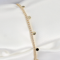 Mey İthalat® Pirinç Zirkon Taşlı Ezme Zincirli Sıralı Model Gold Renk Kadın Bilekilk