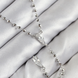 Mey İthalat® Pirinç Zirkon Taşlı Gümüş Renk Kadın Y Kolye