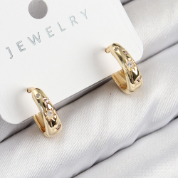 Mey İthalat® Pirinç Zirkon Taşlı Halka Model Gold Renk Kadın Küpe