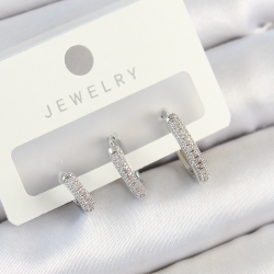 Mey İthalat® Pirinç Zirkon Taşlı Halka Model Gümüş Renk 3'lü Çift Kadın Küpe Set