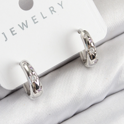 Mey İthalat® Pirinç Zirkon Taşlı Halka Model Gümüş Renk Kadın Küpe