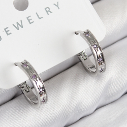 Mey İthalat® Pirinç Zirkon Taşlı Halka Model Gümüş Renk Kadın Küpe