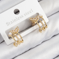 Mey İthalat® Pirinç Zirkon Taşlı İnci Detaylı Balık Kuyruğu Model Gold Renk Kadın Küpe