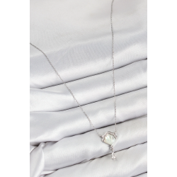 Mey İthalat® Pirinç Zirkon Taşlı İstiridye Model Gümüş Renk Kadın Kolye