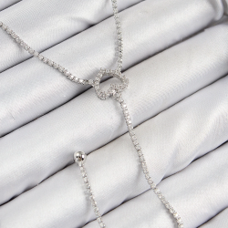 Mey İthalat® Pirinç Zirkon Taşlı Kalp Model Gümüş Renk  Y Kolye