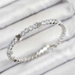 Mey İthalat® Pirinç Zirkon Taşlı Kalp Model Gümüş Renk Yaylı Kadın Bileklik