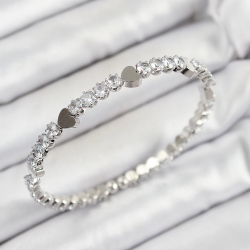 Mey İthalat® Pirinç Zirkon Taşlı Kalp Model Gümüş Renk Yaylı Kadın Bileklik