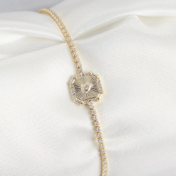 Mey İthalat® Pirinç Zirkon Taşlı Kare Model Gold Renk Kadın Bilekilk