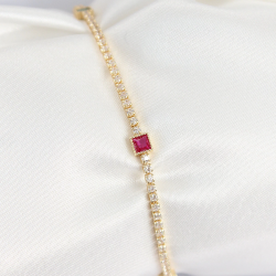 Mey İthalat® Pirinç Zirkon Taşlı Kare Model Gold Renk Kadın Bilekilk