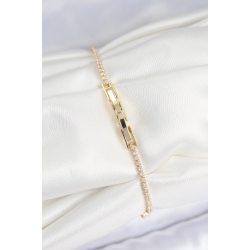 Mey İthalat® Pirinç Zirkon Taşlı Kare Model Gold Renk Kadın Bilekilk