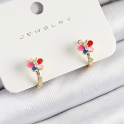 Mey İthalat® Pirinç Zirkon Taşlı Kelebek Model Gold Renk Çocuk Küpe