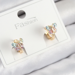 Mey İthalat® Pirinç Zirkon Taşlı Kelebek Model Gold Renk Çocuk Küpe