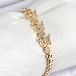 Mey İthalat® Pirinç Zirkon Taşlı Kelebek Model Gold Renk Kadın Bileklik