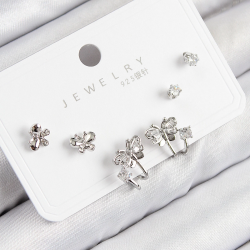 Mey İthalat® Pirinç Zirkon Taşlı Kelebek Model Gümüş Renk 925 Ayar Gümüş Çivi Kadın Küpe Set