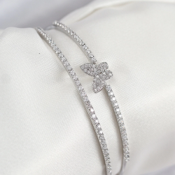 Mey İthalat® Pirinç Zirkon Taşlı Kelebek Model Gümüş Renk Kadın Bileklik