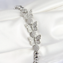 Mey İthalat® Pirinç Zirkon Taşlı Kelebek Model Gümüş Renk Kadın Bileklik