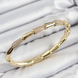 Mey İthalat® Pirinç Zirkon Taşlı Kemik Model Gold Renk Vip Kadın Bileklik