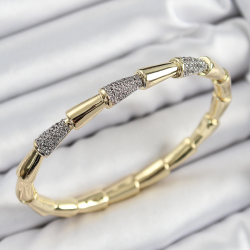 Mey İthalat® Pirinç Zirkon Taşlı Kemik Model Gold Renk Vip Kadın Bileklik