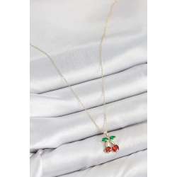 Mey İthalat® Pirinç Zirkon Taşlı Kiraz Model Gold Renk Kadın Kolye