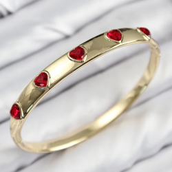 Mey İthalat® Pirinç Zirkon Taşlı Kırmızı Kalp Model Gold Renk Kadın Kelepçe