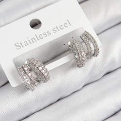 Mey İthalat® Pirinç Zirkon Taşlı Kıvrımlı Model Gümüş Renk Kadın Küpe