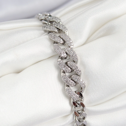 Mey İthalat® Pirinç Zirkon Taşlı Küba Zincir Model Gümüş Renk Kadın Bileklik