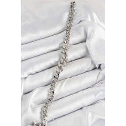 Mey İthalat® Pirinç Zirkon Taşlı Küba Zincir Model Gümüş Renk Kadın Bileklik