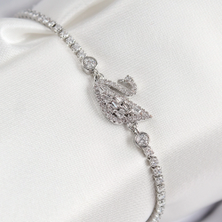 Mey İthalat® Pirinç Zirkon Taşlı Kuğu Model Gümüş Renk Kadın Bileklik