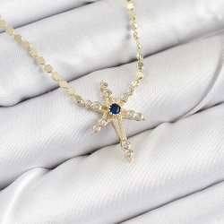 Mey İthalat® Pirinç Zirkon Taşlı Kutup Yıldızı Model Ezme Zincir Gold Renk Kadın Kolye