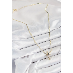 Mey İthalat® Pirinç Zirkon Taşlı Kutup Yıldızı Model Ezme Zincir Gold Renk Kadın Kolye