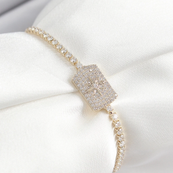 Mey İthalat® Pirinç Zirkon Taşlı Kutup Yıldızı Model Gold Renk Asansörlü Kadın Bileklik