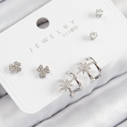 Mey İthalat® Pirinç Zirkon Taşlı Kutup Yıldızı Model Gümüş Renk 925 Ayar Gümüş Çivi Kadın Küpe Set