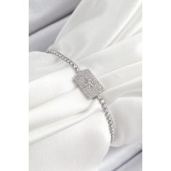 Mey İthalat® Pirinç Zirkon Taşlı Kutup Yıldızı Model Gümüş Renk Asansörlü Kadın Bileklik