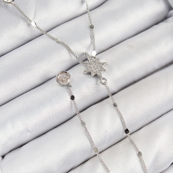 Mey İthalat® Pirinç Zirkon Taşlı Kutup Yıldızı Model Gümüş Renk Y Kolye
