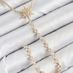 Mey İthalat® Pirinç Zirkon Taşlı Kutup Yıldızı Model Gümüş Renk Y Kolye