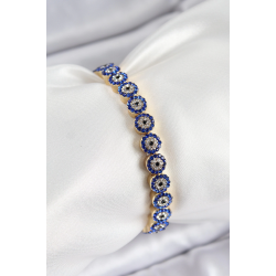 Mey İthalat® Pirinç Zirkon Taşlı Lacivert Nazar Model Gold Renk Lastikli Kadın Bileklik