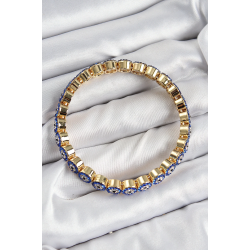 Mey İthalat® Pirinç Zirkon Taşlı Lacivert Nazar Model Gold Renk Lastikli Kadın Bileklik