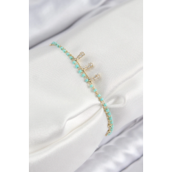 Mey İthalat® Pirinç Zirkon Taşlı Mavi Boncuklu Model Gold Renk Kadın Bileklik