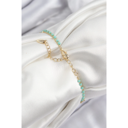 Mey İthalat® Pirinç Zirkon Taşlı Mavi Boncuklu Model Gold Renk Kadın Bileklik