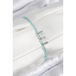 Mey İthalat® Pirinç Zirkon Taşlı Mavi Boncuklu Model Gümüş Renk Kadın Bileklik