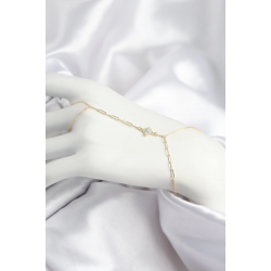 Mey İthalat® Pirinç Zirkon Taşlı Mavi Boncuklu Yonca Model Gold Renk Şahmeran