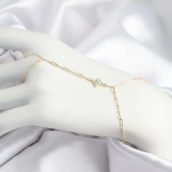 Mey İthalat® Pirinç Zirkon Taşlı Mavi Boncuklu Yonca Model Gold Renk Şahmeran